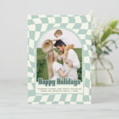 レトログルーヴィ市松模様にハッピーホリデーズフォト シーズンカード (スタンド正面)