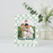 レトログルーヴィ市松模様にハッピーホリデーズフォト シーズンポストカード (スタンド正面)