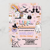 レトログルーヴィ幽霊ヒッパイハロウィーン誕生日 招待状 (正面/裏面)