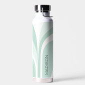 レトログルーヴィ抽象芸術ティール(緑がかった色)グリーンクリーム名前をカスタムする ウォーターボトル (左面)