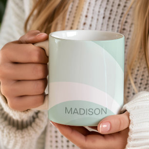 レトログルーヴィ抽象芸術ティール（緑がかった色）グリーンクリーム名前をカスタムする コーヒーマグカップ