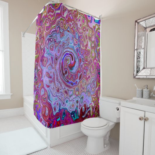 レトログルーヴィ抽象芸術ラベンダーおよびマゼンタスワール シャワーカーテン (インサイチュ)