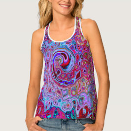 レトログルーヴィ抽象芸術ラベンダーおよびマゼンタスワール タンクトップ