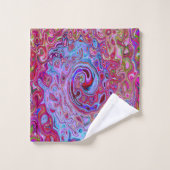 レトログルーヴィ抽象芸術ラベンダーおよびマゼンタスワール バスタオルセット (ウォッシュタオル)