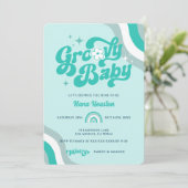 レトログルーヴィ男の赤ちゃんシャワー招待状 招待状 (スタンド正面)