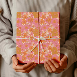 レトログルーヴィ鮮やかピンクボホ ラッピングペーパー