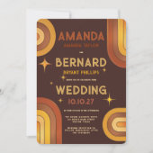 レトログルーヴィ70ズレインボーアーチタイポグラフィ結婚ズ 招待状 (正面)