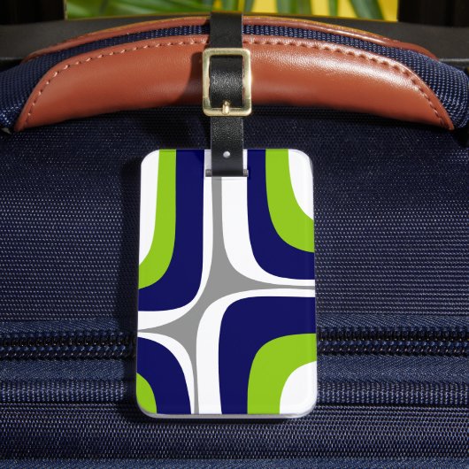 レトログルーヴミッドセンチュリーモダン抽象芸術ライムネイビー ラゲッジタグ (正面インサイチュ2)
