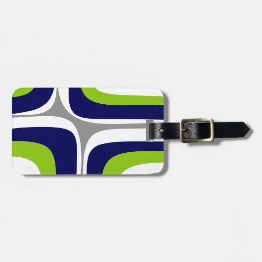 レトログルーヴミッドセンチュリーモダン抽象芸術ライムネイビー ラゲッジタグ (正面横)