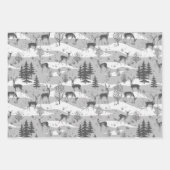 レトログレイエレガントウッドランドディアー ラッピングペーパーシート (正面2)