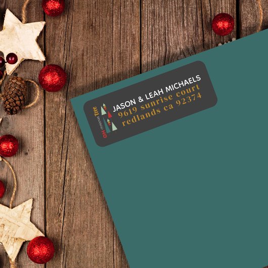 レトログレイカラフルオクリスマスツリーアドレス ラベル