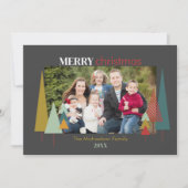 レトログレイカラフルオクリスマスツリーフォトカード 招待状 (正面)