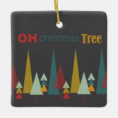 レトログレイカラフルオクリスマスツリーホリデイ セラミックオーナメント (正面)