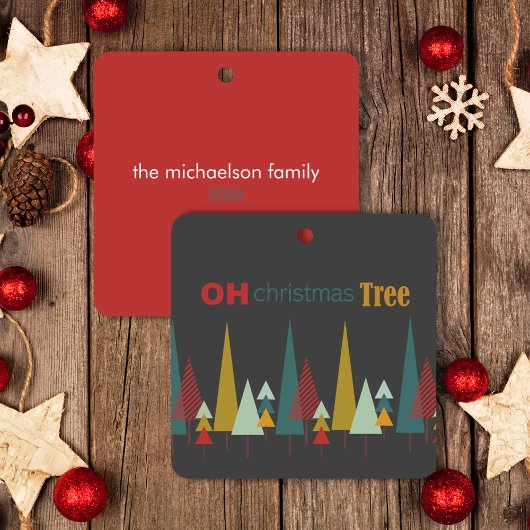 レトログレイカラフルオクリスマスツリーホリデイ セラミックオーナメント