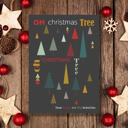 レトログレイカラフルオクリスマスツリーホリデーカード カード