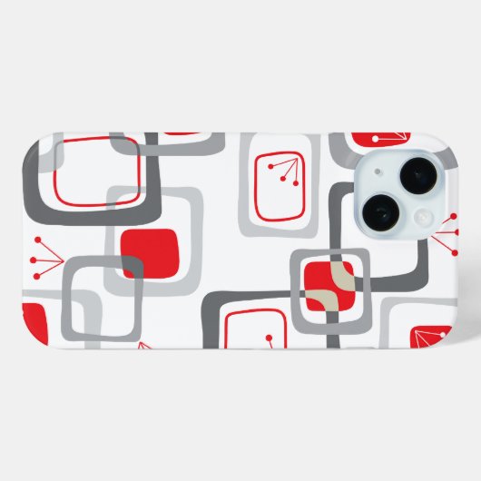 レトログレーと赤さくらんぼの正方形かわいいパタモダンーン Case-Mate iPhoneケース (裏面 (横))