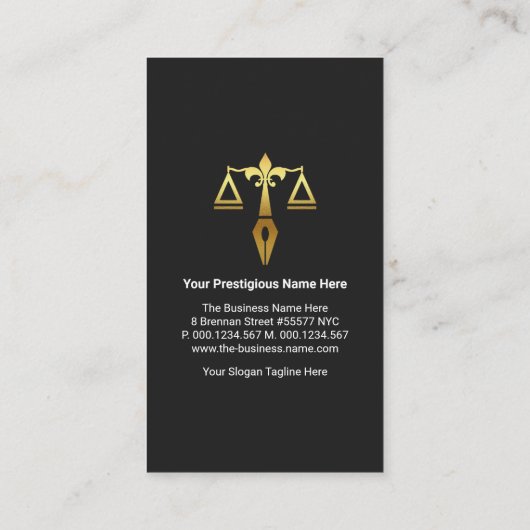 レトログレーの黒い画層金ゴールドタブ弁護士 名刺 (裏面)