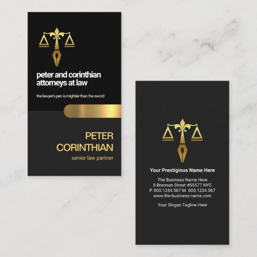 レトログレーの黒い画層金ゴールドタブ弁護士 名刺 (正面/裏面)