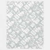 レトログレーまたは任意の色と白の電話パターン フリースブランケット (正面)