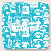 レトログレーまたは任意の色の電話パターン コースター (正面)