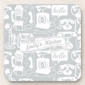 レトログレーまたは任意の色の電話パターン コースター (正面)