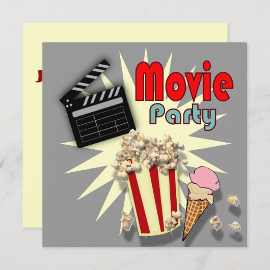 レトログレーボーイズ映画誕生日パーティーの招待 招待状 (正面/裏面)