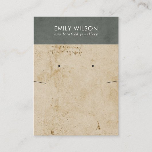 レトログレー紙テクスチャネックレスイヤリングディスプレイ 名刺 (正面)