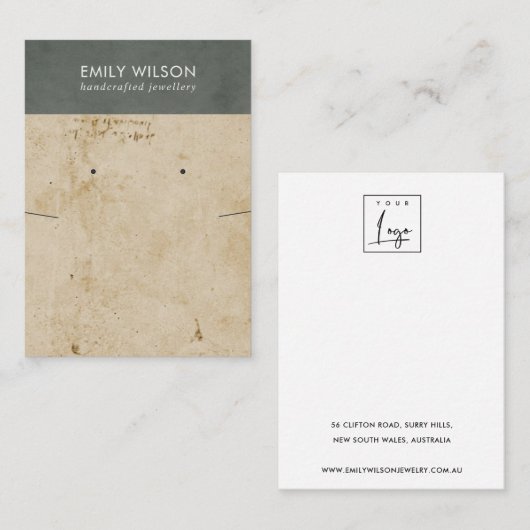 レトログレー紙テクスチャネックレスイヤリングディスプレイ 名刺 (正面/裏面)