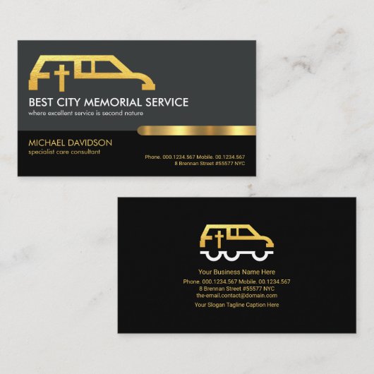 レトログレー黒層金ゴールドタブ葬儀場 名刺 (正面/裏面)