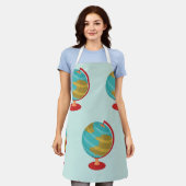 レトログローブイラストレーションヴィンテージ地球マップ エプロン (着用した状態)