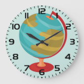 レトログローブイラストレーションヴィンテージ地球マップ ラージ壁時計 (正面)