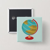 レトログローブイラストレーションヴィンテージ地球マップ 缶バッジ (正面&裏面)