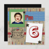 レトロケーキキャンドルボーイ写真バースデー招待状 招待状 (正面/裏面)