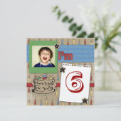 レトロケーキキャンドルボーイ写真バースデー招待状 招待状 (スタンド正面)