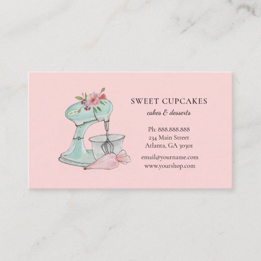 レトロケーキミキサーピンクベーカリー 名刺 (正面)