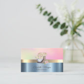 レトロケーキミキサーフラワーブルーメタリック 名刺 (スタンド正面)