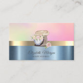 レトロケーキミキサーフラワーブルーメタリック 名刺 (正面)