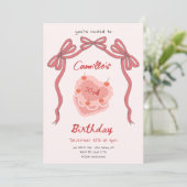 レトロケーキ及びボウコケット誕生日 招待状 (スタンド正面)