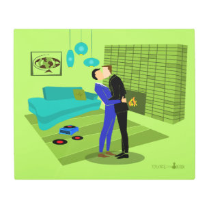 レトロゲイカップルインラブメタルウォールアート メタルプリント