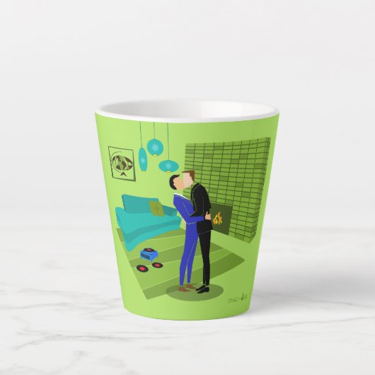 レトロゲイカップルインラブラテマグ カフェラテマグ (正面)