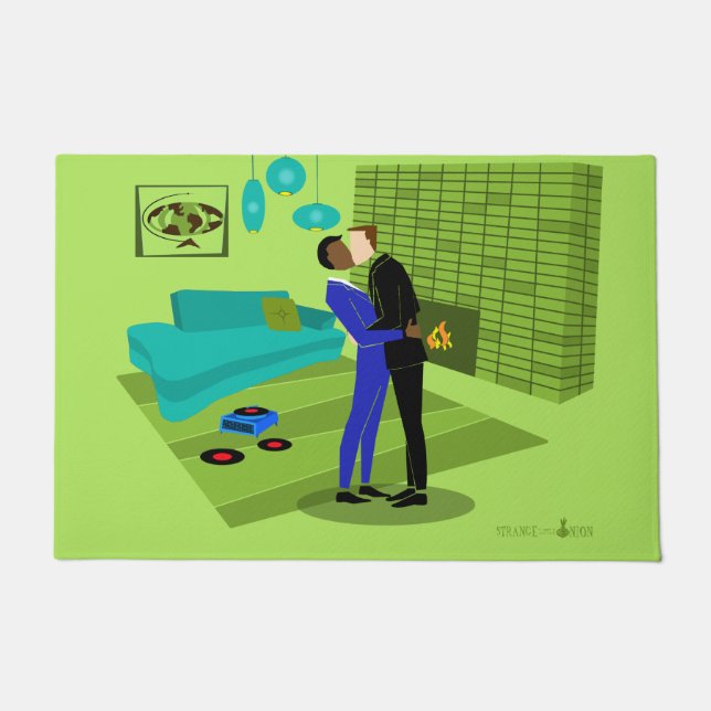 レトロゲイカップル愛（異人種間）ドアマット ドアマット (正面)