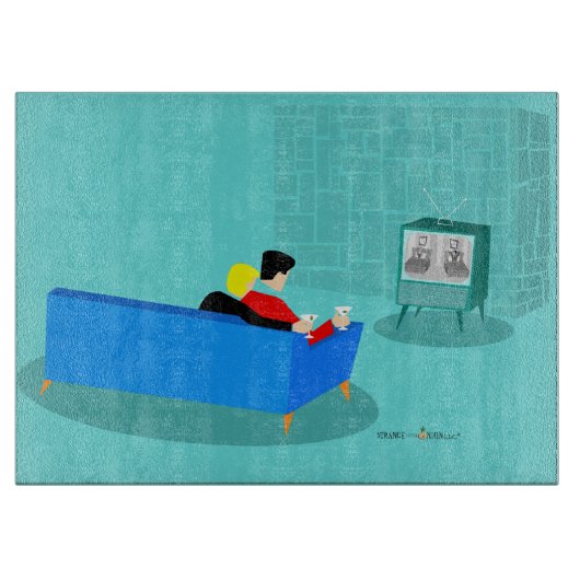 レトロゲイカップル視聴テレビ切断板 カッティングボード (正面)