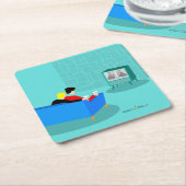 レトロゲイカップル視聴テレビ紙コースター スクエアペーパーコースター (アングル)