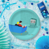 レトロゲイカップル視聴TV紙プレート ペーパープレート (パーティー)