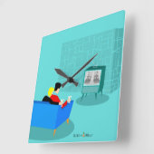 レトロゲイカップルTVアクリル壁時計を見て スクエア壁時計 (傾斜)