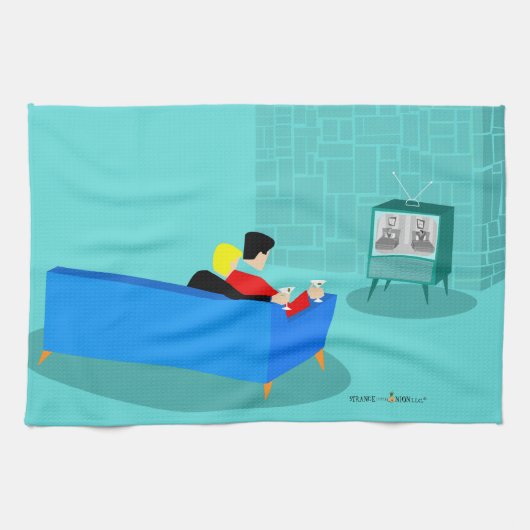 レトロゲイカップルTVキッチンタオルを見る キッチンタオル (横)