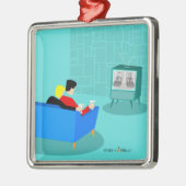 レトロゲイカップルTVセラミックオーナメント メタルオーナメント (左)