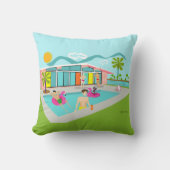 レトロゲイピンクフラミンゴプールパーティー クッション (正面)