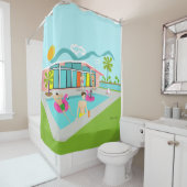 レトロゲイピンクフラミンゴプールパーティー シャワーカーテン (インサイチュ)