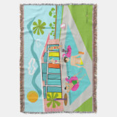 レトロゲイピンクフラミンゴプールパーティー スローブランケット (正面縦)